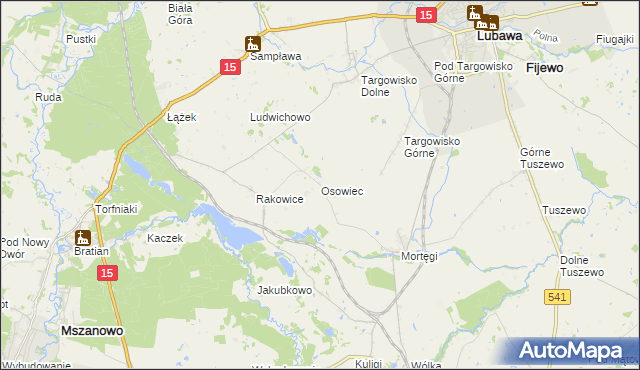 mapa Osowiec gmina Lubawa, Osowiec gmina Lubawa na mapie Targeo