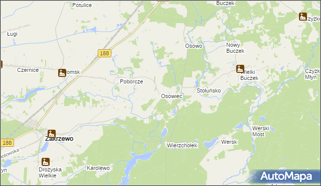 mapa Osowiec gmina Zakrzewo, Osowiec gmina Zakrzewo na mapie Targeo