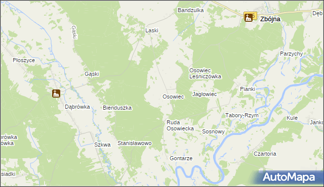 mapa Osowiec gmina Zbójna, Osowiec gmina Zbójna na mapie Targeo