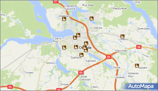 mapa Ostróda, Ostróda na mapie Targeo