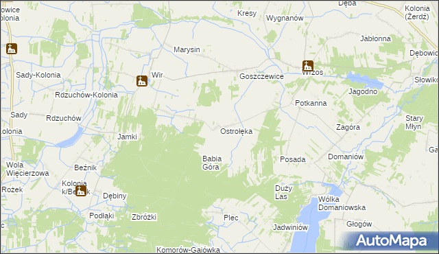 mapa Ostrołęka gmina Przytyk, Ostrołęka gmina Przytyk na mapie Targeo