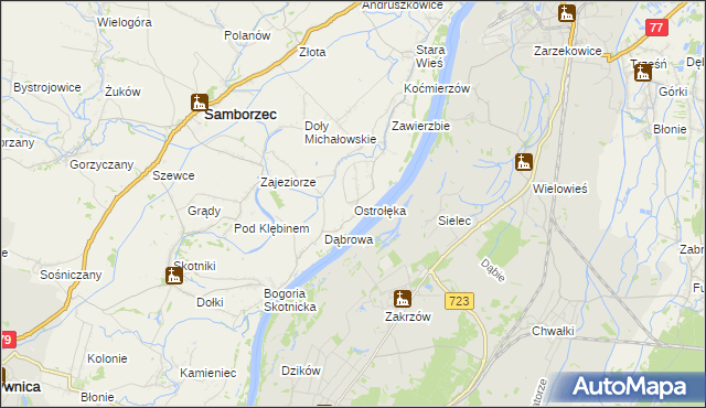 mapa Ostrołęka gmina Samborzec, Ostrołęka gmina Samborzec na mapie Targeo