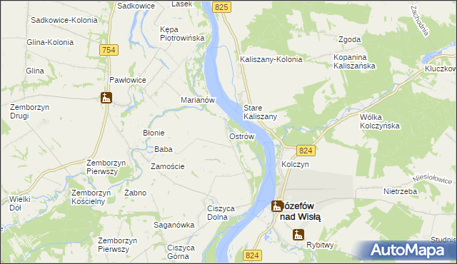 mapa Ostrów gmina Tarłów, Ostrów gmina Tarłów na mapie Targeo
