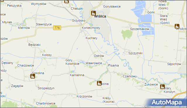 mapa Ostrów gmina Wiślica, Ostrów gmina Wiślica na mapie Targeo