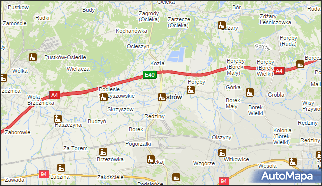 mapa Ostrów powiat ropczycko-sędziszowski, Ostrów powiat ropczycko-sędziszowski na mapie Targeo