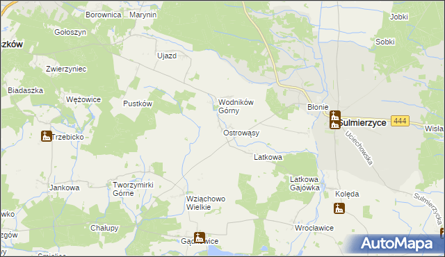 mapa Ostrowąsy gmina Milicz, Ostrowąsy gmina Milicz na mapie Targeo