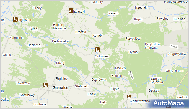 mapa Ostrówek gmina Galewice, Ostrówek gmina Galewice na mapie Targeo