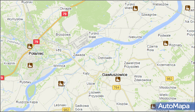 mapa Ostrówek gmina Gawłuszowice, Ostrówek gmina Gawłuszowice na mapie Targeo