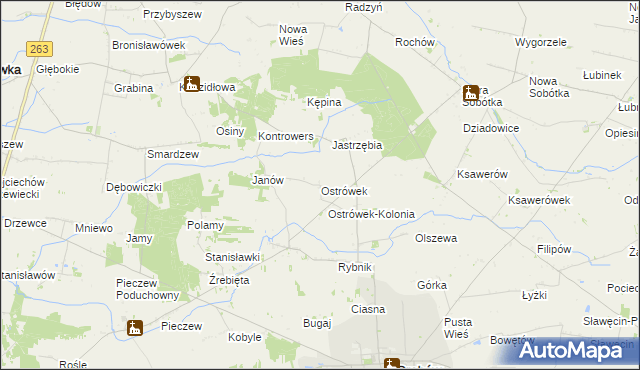 mapa Ostrówek gmina Grabów, Ostrówek gmina Grabów na mapie Targeo