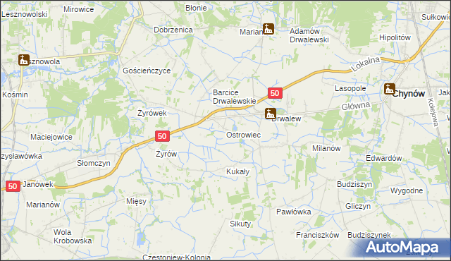 mapa Ostrowiec gmina Chynów, Ostrowiec gmina Chynów na mapie Targeo