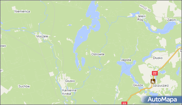 mapa Ostrowite gmina Dobiegniew, Ostrowite gmina Dobiegniew na mapie Targeo