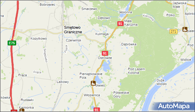 mapa Ostrowite gmina Gniew, Ostrowite gmina Gniew na mapie Targeo