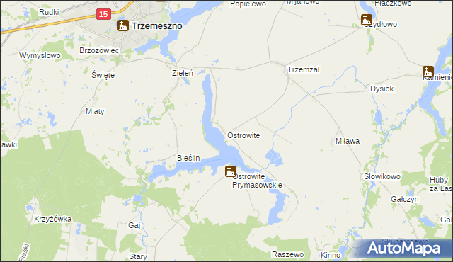 mapa Ostrowite gmina Trzemeszno, Ostrowite gmina Trzemeszno na mapie Targeo