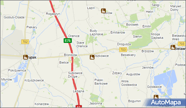 mapa Oszkowice, Oszkowice na mapie Targeo