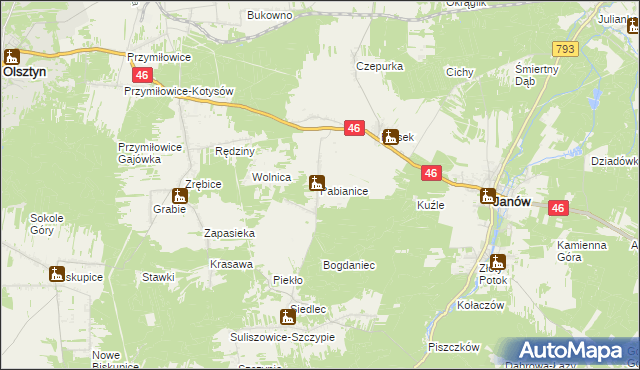 mapa Pabianice gmina Janów, Pabianice gmina Janów na mapie Targeo