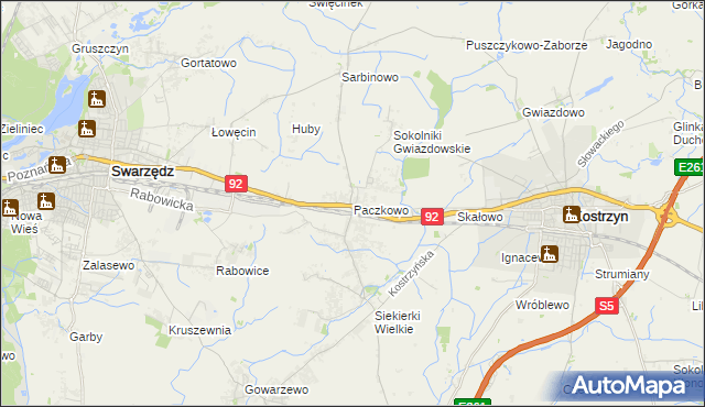 mapa Paczkowo gmina Swarzędz, Paczkowo gmina Swarzędz na mapie Targeo