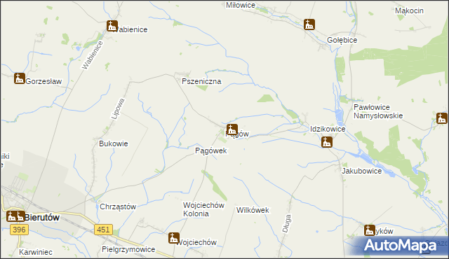 mapa Pągów gmina Wilków, Pągów gmina Wilków na mapie Targeo