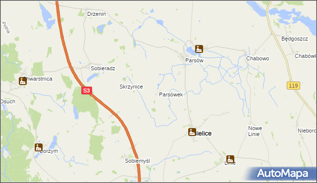 mapa Parsówek, Parsówek na mapie Targeo