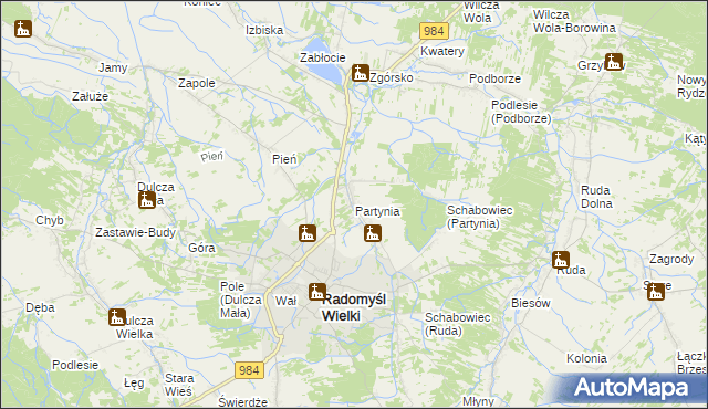 mapa Partynia, Partynia na mapie Targeo