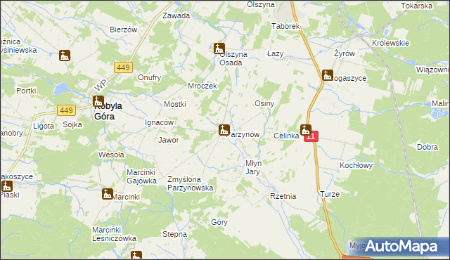 mapa Parzynów, Parzynów na mapie Targeo