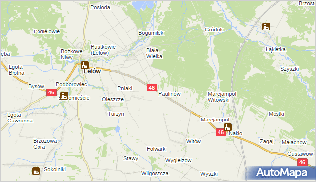 mapa Paulinów gmina Lelów, Paulinów gmina Lelów na mapie Targeo