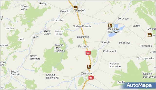 mapa Paulinów gmina Sterdyń, Paulinów gmina Sterdyń na mapie Targeo