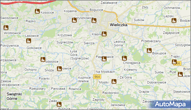 mapa Pawlikowice gmina Wieliczka, Pawlikowice gmina Wieliczka na mapie Targeo