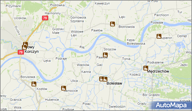 mapa Pawłów gmina Bolesław, Pawłów gmina Bolesław na mapie Targeo