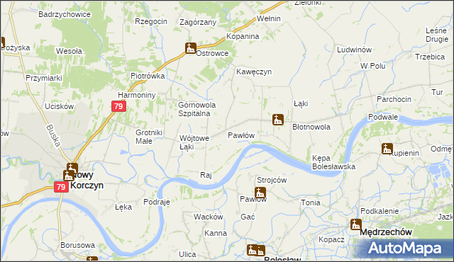 mapa Pawłów gmina Nowy Korczyn, Pawłów gmina Nowy Korczyn na mapie Targeo