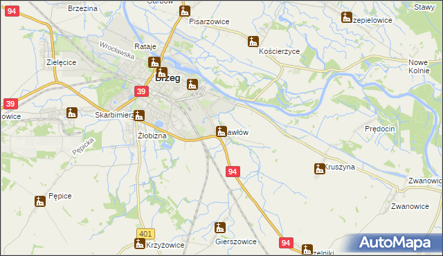 mapa Pawłów gmina Skarbimierz, Pawłów gmina Skarbimierz na mapie Targeo