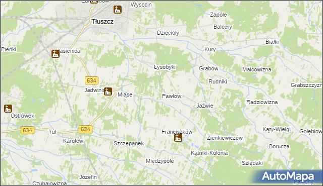 mapa Pawłów gmina Tłuszcz, Pawłów gmina Tłuszcz na mapie Targeo