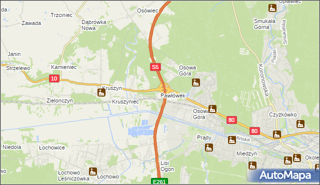 mapa Pawłówek gmina Sicienko, Pawłówek gmina Sicienko na mapie Targeo