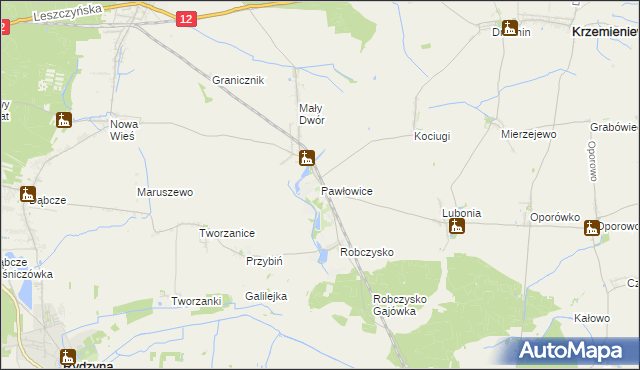 mapa Pawłowice gmina Krzemieniewo, Pawłowice gmina Krzemieniewo na mapie Targeo