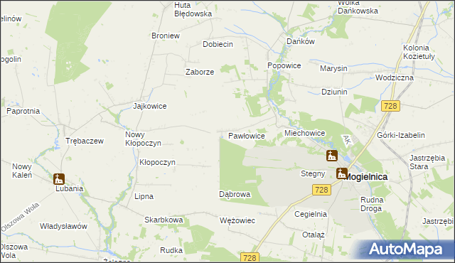 mapa Pawłowice gmina Mogielnica, Pawłowice gmina Mogielnica na mapie Targeo