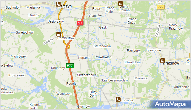 mapa Pawłowice gmina Tarczyn, Pawłowice gmina Tarczyn na mapie Targeo