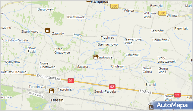 mapa Pawłowice gmina Teresin, Pawłowice gmina Teresin na mapie Targeo