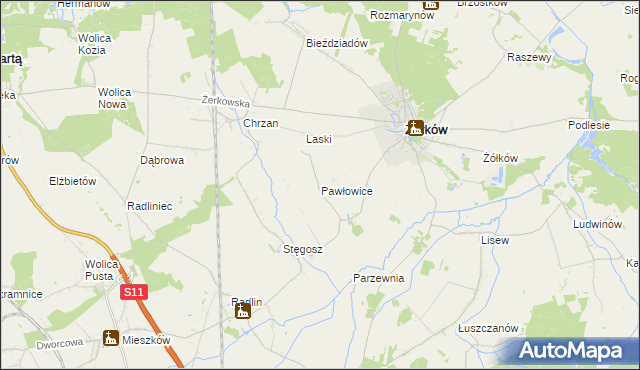 mapa Pawłowice gmina Żerków, Pawłowice gmina Żerków na mapie Targeo