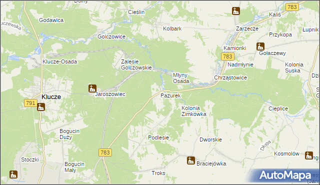 mapa Pazurek, Pazurek na mapie Targeo