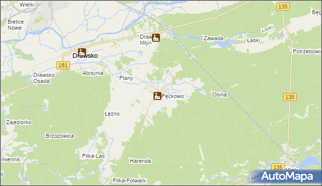 mapa Pęckowo gmina Drawsko, Pęckowo gmina Drawsko na mapie Targeo