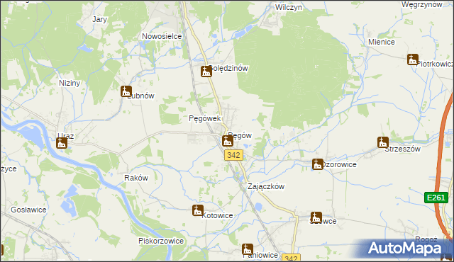 mapa Pęgów gmina Oborniki Śląskie, Pęgów gmina Oborniki Śląskie na mapie Targeo