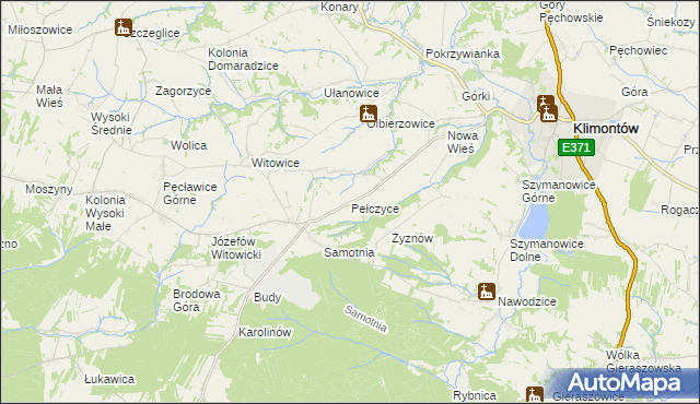 mapa Pełczyce gmina Bogoria, Pełczyce gmina Bogoria na mapie Targeo