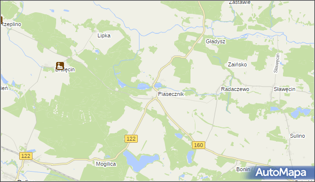 mapa Piasecznik gmina Choszczno, Piasecznik gmina Choszczno na mapie Targeo