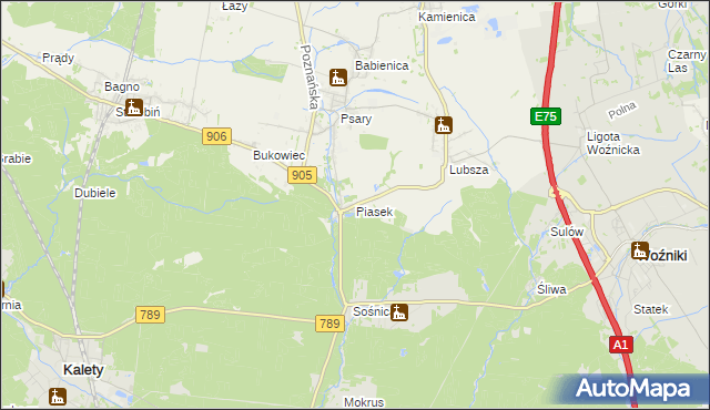 mapa Piasek gmina Woźniki, Piasek gmina Woźniki na mapie Targeo