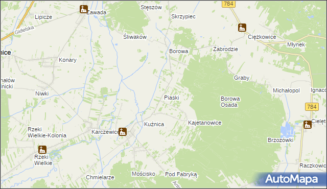 mapa Piaski gmina Gidle, Piaski gmina Gidle na mapie Targeo