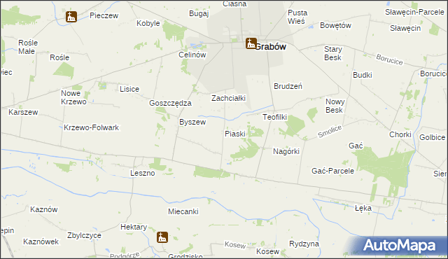 mapa Piaski gmina Grabów, Piaski gmina Grabów na mapie Targeo
