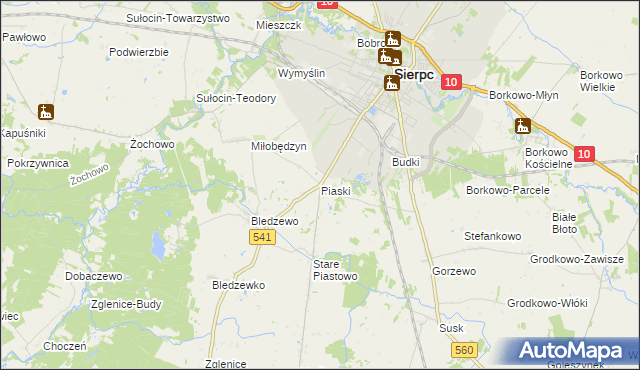 mapa Piaski gmina Sierpc, Piaski gmina Sierpc na mapie Targeo