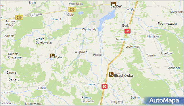 mapa Piaski gmina Strachówka, Piaski gmina Strachówka na mapie Targeo