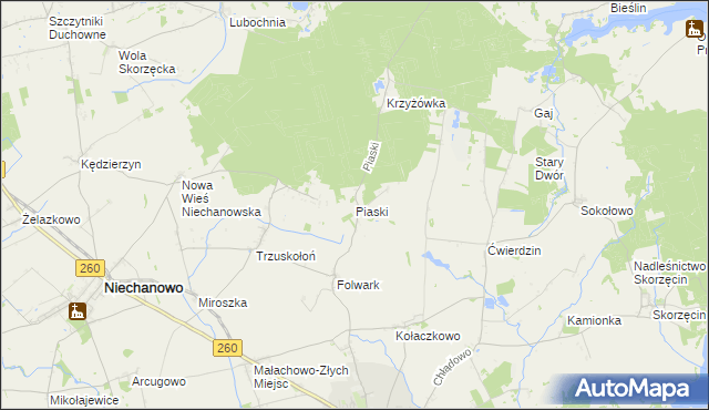 mapa Piaski gmina Witkowo, Piaski gmina Witkowo na mapie Targeo