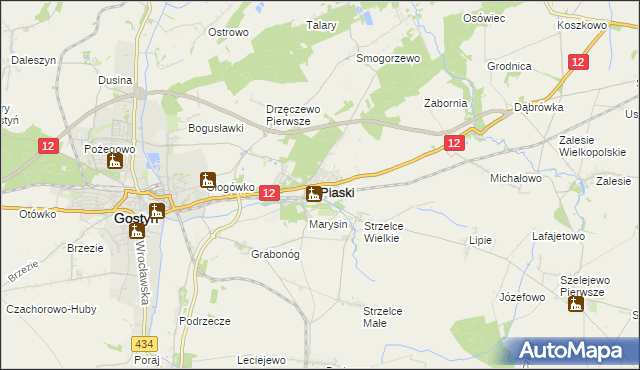 mapa Piaski powiat gostyński, Piaski powiat gostyński na mapie Targeo