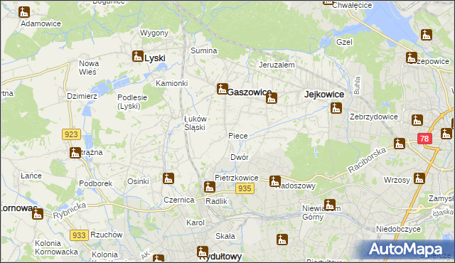 mapa Piece gmina Gaszowice, Piece gmina Gaszowice na mapie Targeo